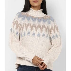 American Eagle Mock Neck Fair Isle Sweater Creamy Size M